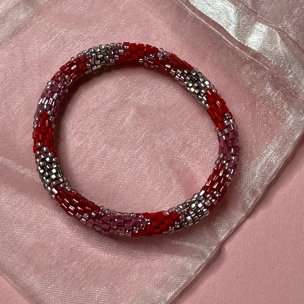 Nepal Style Roll On Bracelet in Red Multi Color Beads‎
